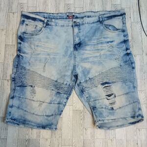 Rock Salt Denim Shorts Heavily Distressed Size 48 Light Wash Blue